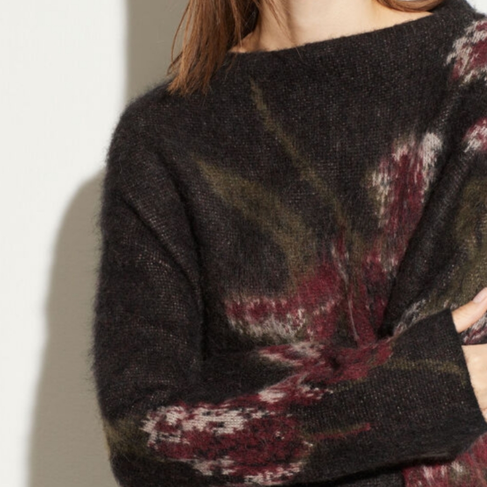 Vince Floral Mohair Funnel Neck Sweater